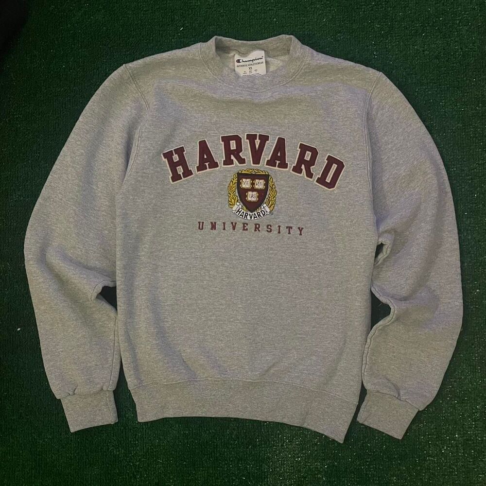 Grey Harvard University Crew Neck Sweater on Champion